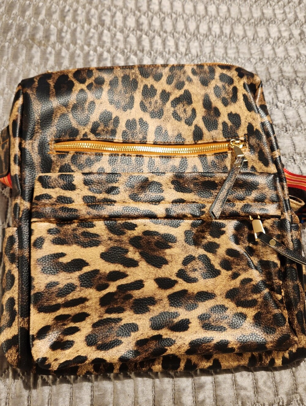 NEW Leopard Print Crossbody Backpack Bag - Gold Accents